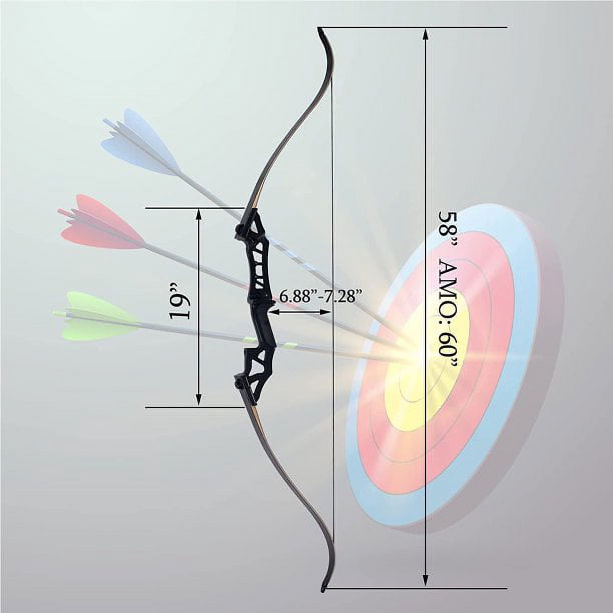 60" 30lbs Black Metal Riser Recurve Bow for Outdoor Hunting Archery Competition Shooting Right Hand Adult Takedown Long Bow