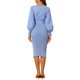 thumbnail image 3 of Vestido de mujer Inspire Chic de punto con cuello redondo, mangas 3/4, cinturón y dobladillo plisado en azul neblina, 3 of 6