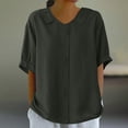 thumbnail image 2 of Hyknon Womens Tops Fashion Solid Color Short Sleeve Turndown Collar Temperament Blouses Shirts Casual Cotton and Linen Loose Fit Versatile Tops, 2 of 6