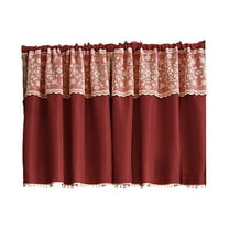 CuiLiyq Red Christmas Lace Curtains, 35.8" x 25.9" Snowflake Printed Curtains with Snowball Decorations At The Bottom, for Home Kitchen Living Room Bedroom and Bathroom Decoration