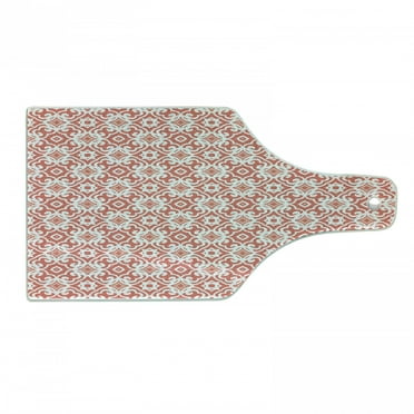 Coral Cutting Board, Geometric Art Deco Pattern with Lacing Shapes 30s Style Vintage Motifs, Tempered Glass Cutting and Serving Board, Wine Bottle Shape, Coral Pale Coral White, by Ambesonne