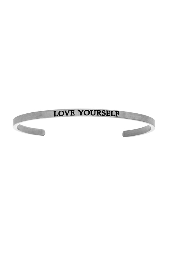 Stainless Steel LOVE YOURSELF Diamond Accent Cuff Bangle Bracelet, 7