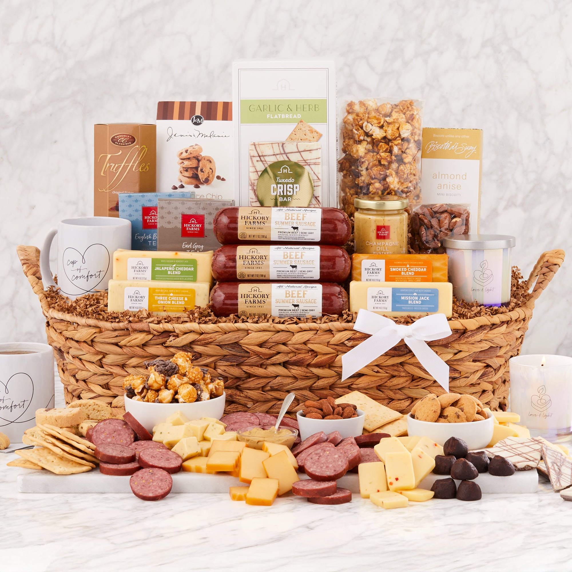 Hickory Farms Sending Comfort Gift Basket, 19 pieces | Sausages and Assorted Cheeses