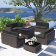 thumbnail image 2 of Sunny Hill Rattan 10 Piece Patio Outside Conversation Sofa Set with Coffee Table, Brown, 2 of 7
