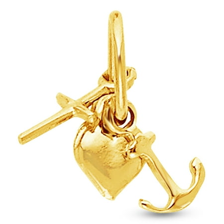 - 14K Yellow Gold Tiny Faith, Hope, And Charity Charm Pendant (8x10 mm)