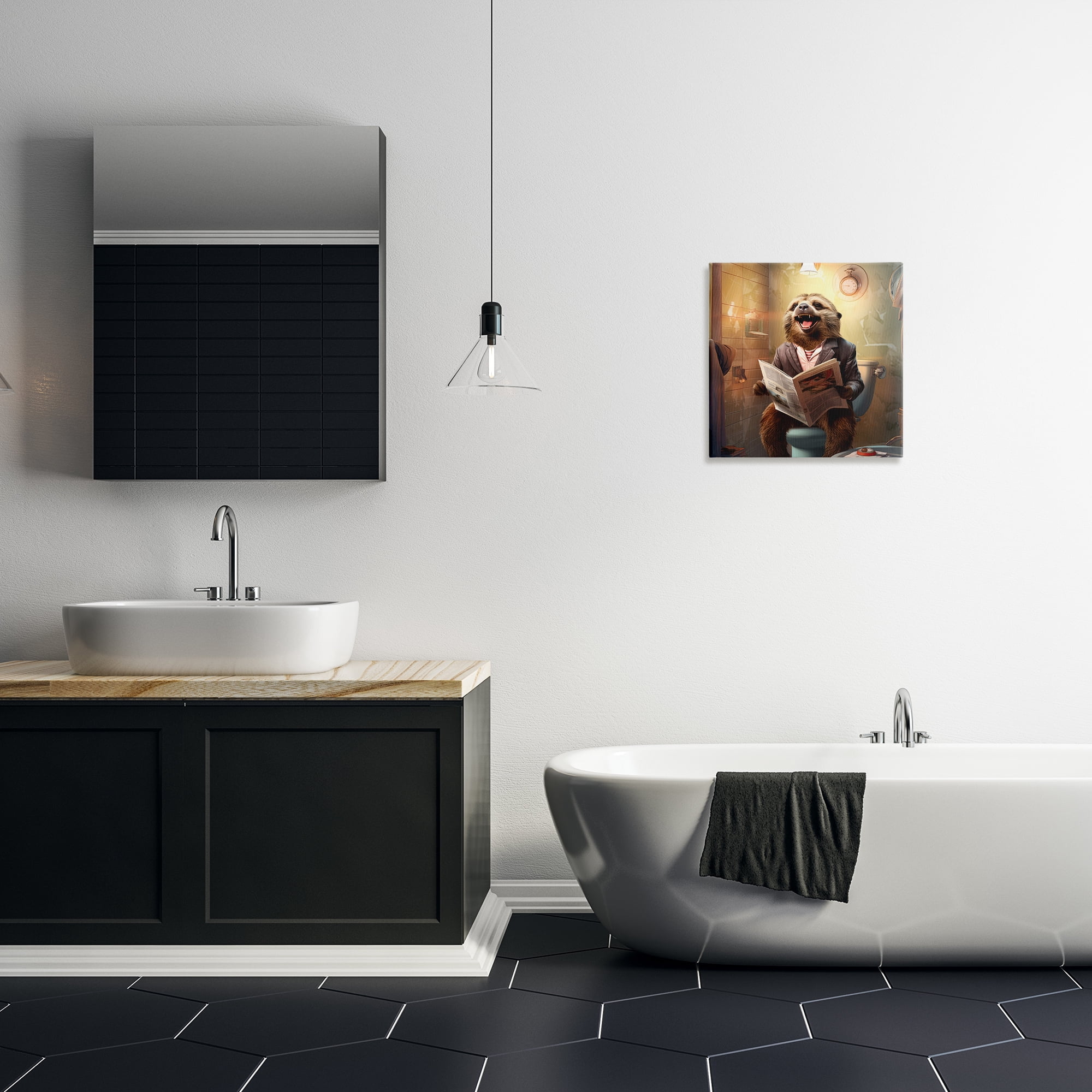 Stupell Industries Smiling Sloth on Toilet Typography Painting Gallery Wrapped Canvas Art Print Wall Art, 17 x 17