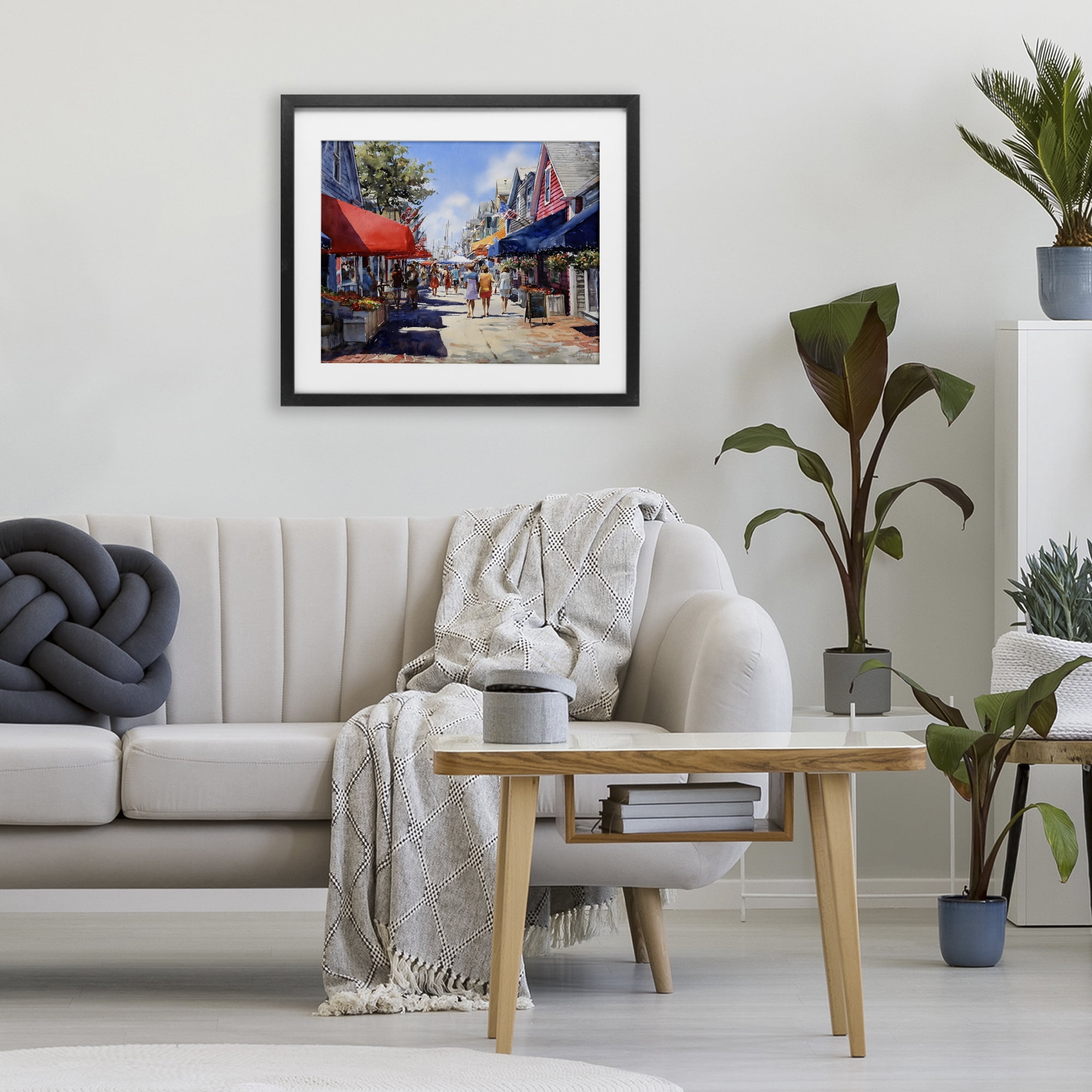 Stupell Industries American Coastal Town Stroll Black Framed Print Under Glass, design by Franklyn Gregory