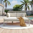 thumbnail image 2 of TREXM Outdoor Daybed, Patio Daybed with Four Pillows, Wooden Outdoor Bed with Curved Armrests for Poolside, Backyard, Garden (Gray+Beige Cushion), 2 of 7