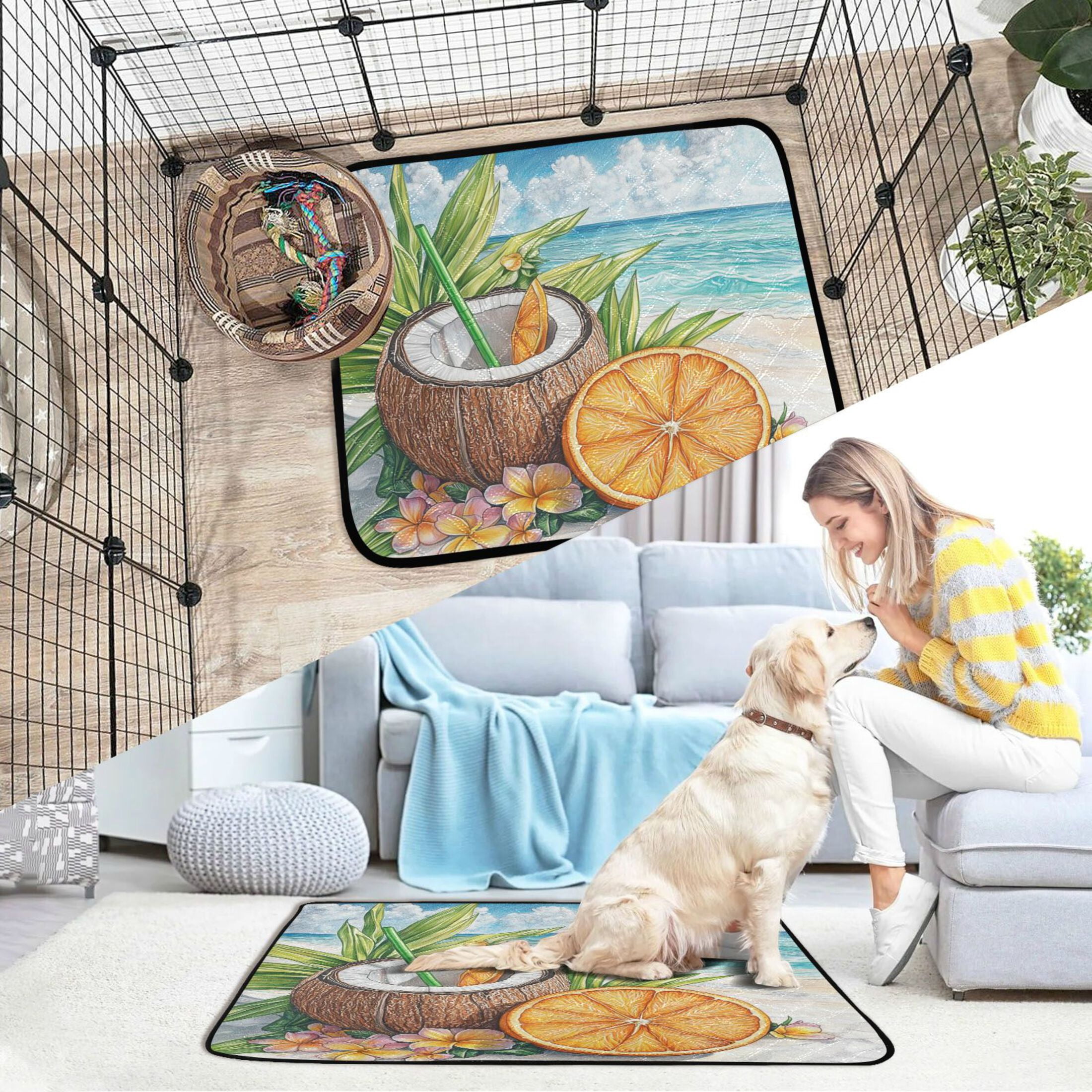 Qxltty Coconut Orange Slice Cat litter Pads Pet Set of 3 Diaper Mats Center Anti-leakage Layer Absorbent Soft and Comfortable