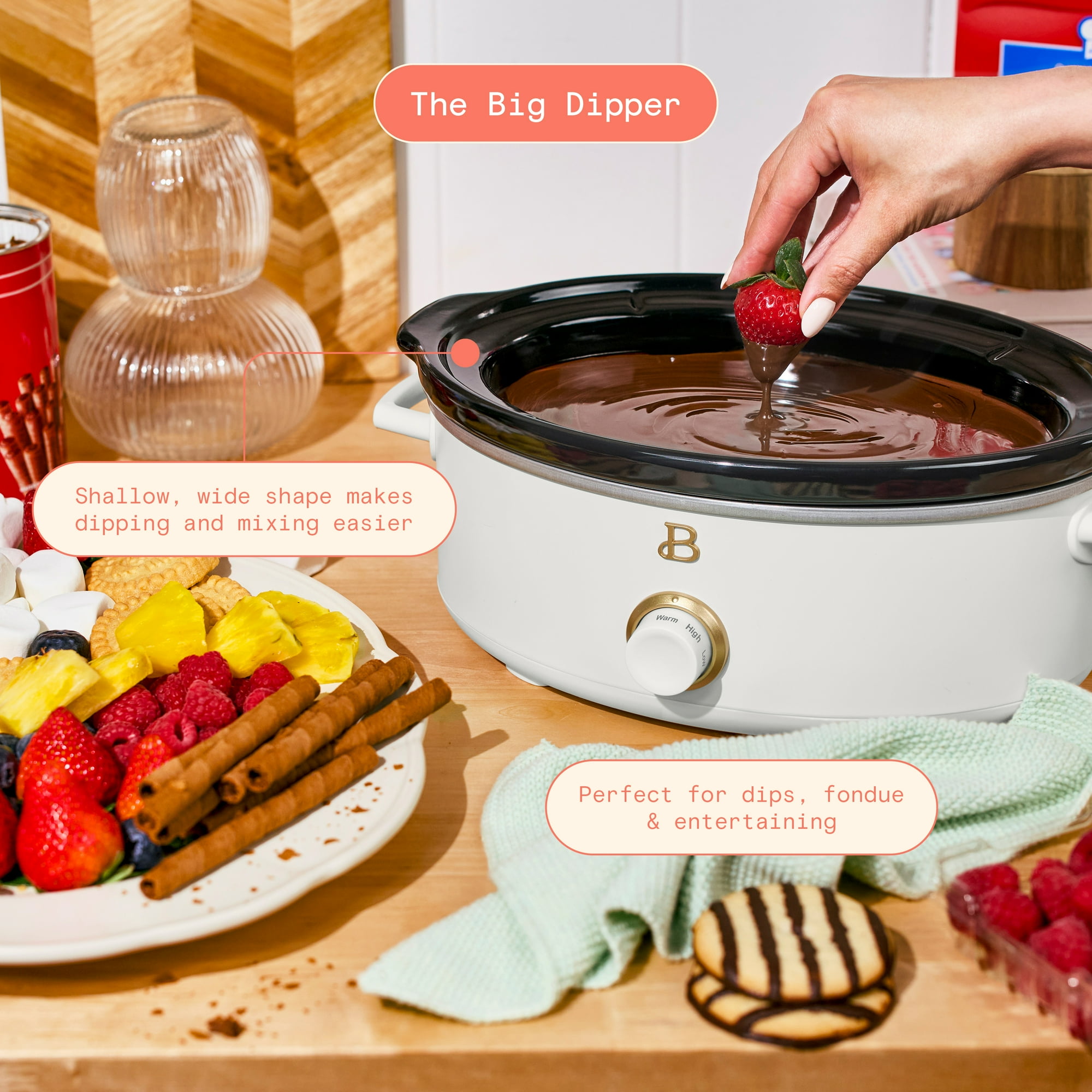 Beautiful 2.5 Qt Dip and Serve Manual Slow Cooker, White Icing by Drew Barrymore