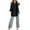 Black, variant on Women's 2 Piece Outfits Wide Leg Blouse Pockets Elastic Pants Sets Casual V Neck Shirt Trousers Fashion Streetwear