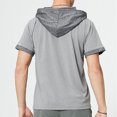 thumbnail image 4 of yillto Men's Short Sleeve Athletic Hoodies Drawstring Sport Sweatshirt Solid Color Fashion Pullover, 4 of 4