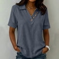 thumbnail image 2 of fheaev Summer Top for Women Button Collared Short Sleeve Loose Fit Lightweight Casual Blouse Navy L, 2 of 6