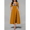 thumbnail image 1 of Robe d'Été Col Rond Contraste Couleur Manches Irrégulière Longue Robe en Grandes Quantités Jaune 5XL, 1 of 5