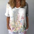 thumbnail image 1 of YLHFASHION Chemise à Manches Courtes pour Femmes en Coton et Lin à Motif Floral, Col en V, Clause, Rabais de 50 % Liquidation T-shirt à Manches Courtes pour Femmes, 1 of 5