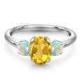 thumbnail image 3 of Gem Stone King 1.80 Ct Oval Yellow Citrine White Simulated Opal 925 Sterling Silver Ring (Size 8), 3 of 6