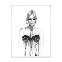 Designart 'Black and White Portrait of Woman Wearing Evening Dress' Modern Framed Canvas Wall Art Print