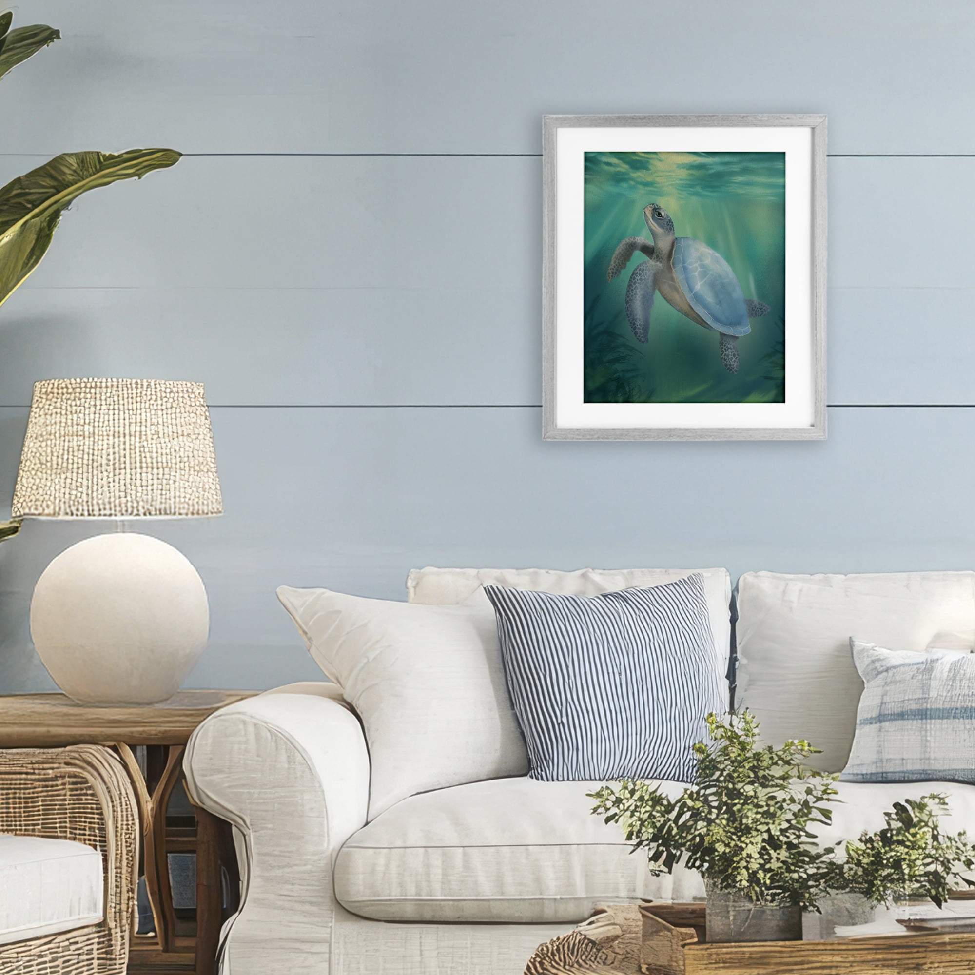 Stupell Industries Coastal Beach Sea Turtle Gray Framed Print Under Glass, design by Matthew Piotrowicz