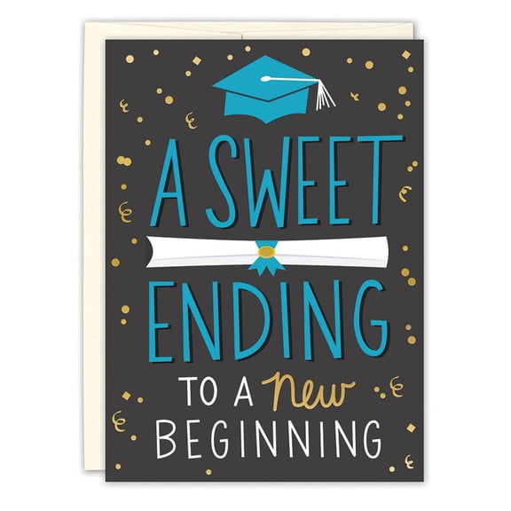 Graduation Card – "A Sweet Ending to a New Beginning" – Featuring Graduate Cap and Scroll Design – Envelope Included, Blank Inside – Perfect for High School or College Graduates
