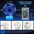 thumbnail image 3 of Lámpara 3D de ilusión óptica de fútbol, luz nocturna para niños y niñas, 16 colores regulables con control remoto y botón táctil, funciona con USB y pilas, regalo para entusiastas del deporte, 3 of 5