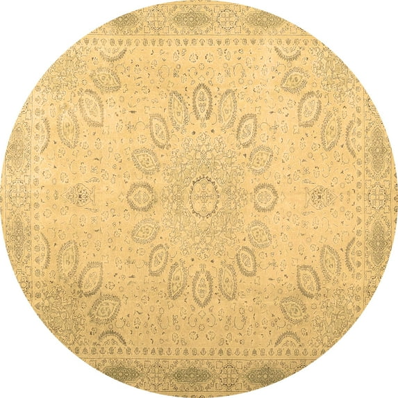 Ahgly Company Indoor Round Abstract Brown Contemporary Area Rugs, 6' Round