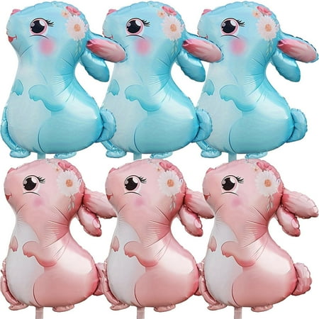 6pcs Bunny Balloons Rabbit Head Foil Balloons for Easter Themed Party Supplies Decorations