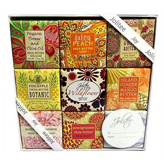 French Milled Botanical Soap Sampler Set in Nine Fabulous Scents, Individually Wrapped Vegetable Based Mini Soaps with Essential Oils, Shea Butter and Natural Extracts (Flowers and Fruits)