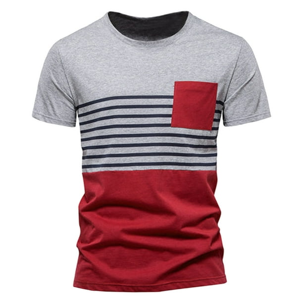 Aayomet Mens Tops Tshirts Summer Short Sleeve Stripe Tees Casual Mens ...