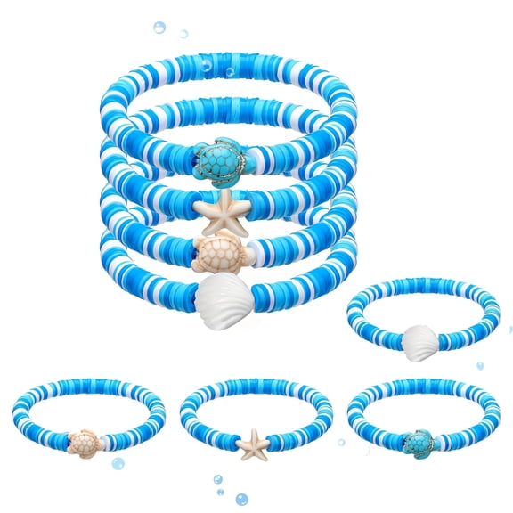 4 Pieces Turtle Starfish Shell Shape Bracelet, Blue Boho Style Bracelet For Daily Wear And Vacation.
