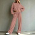 thumbnail image 2 of Sweatsuits Women 2 Piece Outfit 2026 Solid Drawstring Wide Leg Sweatpants Crew Neck Long Sleeve Cropped Tracksuit, 2 of 7