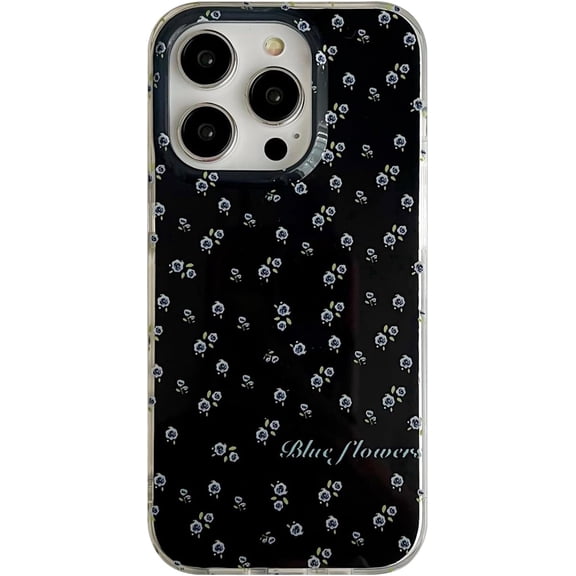 Blue Flower Summer Case Compatible with iPhone 14 Pro Max Retro Chic Trendy Floral Glossy Sleek One Piece Slim Protective Cover for Girls Women Teen(iPhone 14promax 6.7 inch)