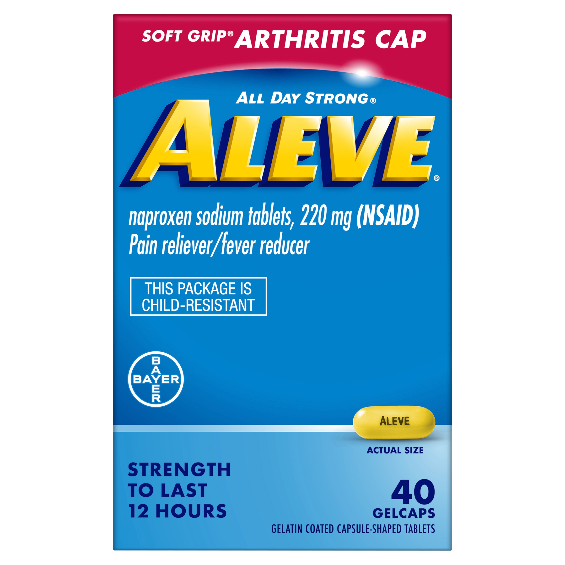 Aleve Soft Grip Arthritis Cap Gel Caps, Naproxen Sodium for Pain Relief, 40 Count