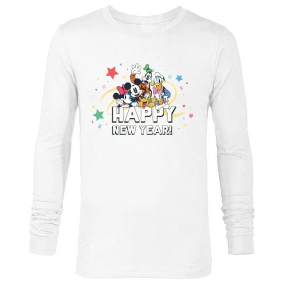 Disney Mickey Mouse & Pals Retro Happy New Year Celebration - Long Sleeve T-Shirt for Men - Customized-White
