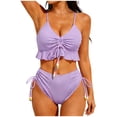 thumbnail image 2 of Homenesgenics Swim Suits for Women 2026 Tankini Bikini Women Solid Color Sexy Backless Strap Bikini Swimsuit Ruffled Flounce One Piece Swimwear Pink M, 2 of 6