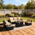 thumbnail image 5 of LazySunsets 7 Pieces Outdoor Wicker Patio Furniture Set, 8 Inch Widened Armrest Rattan Sectional Conversation Sofa with Beige Cushions & Fire Pit Table, All-Weather Backyard Garden Patio Set, 5 of 7