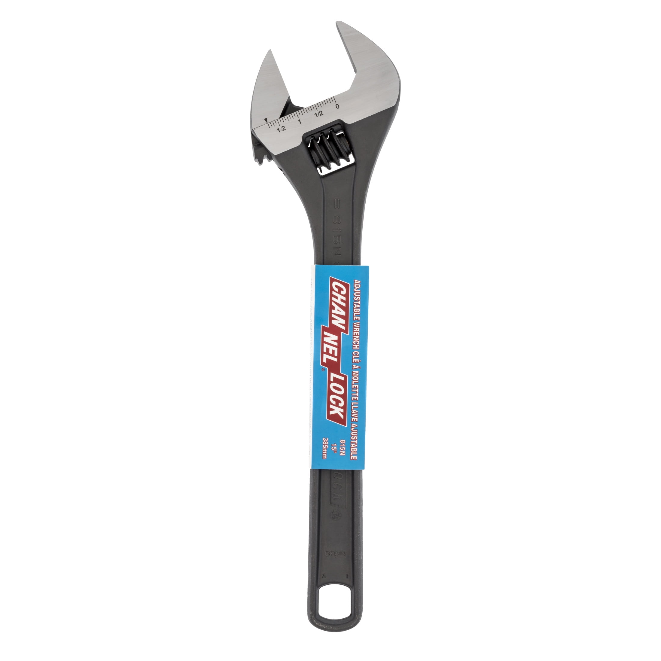 CHANNELLOCK 15-inch Adjustable Wrench, Black / Oxide Finish, Precise 1.5-inch Wide Mouth Jaw Capacity (815N)