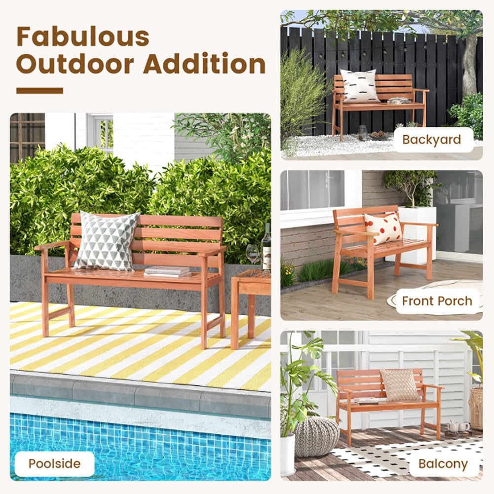 Aimee Lii Patio Solid Wood Bench Wood 2-Seat Chair with Breathable Slatted Seat & Inclined Backrest, Outdoor Patio Furniture Aimee Lii Patio Solid Wood Bench Wood 2-Seat Chair with Breathable Slatted Seat & Inclined Backrest, Outdoor Patio Furniture