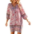 thumbnail image 1 of CNKOO Robes Florales Boho pour Femmes Col en V Manches Longues Ourlet à Volants Robe Trapèze Mini Tenue de Plage, 1 of 6