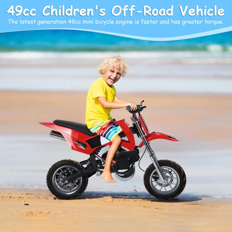 49cc Kids Dirt Bike Gas-Powered, 25 MPH Off-Road Motorcycle for Children Ages 6-12, High-Speed 2-Stroke Engine with Dual Disc Brakes & Anti-Slip Tires, 220 LBS Load Capacity, Beginner-Friendly Design