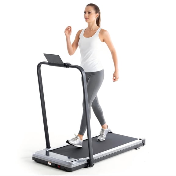 SHOUFTW Under Desk Treadmill with Handle, Portable Quiet Walking Pad with LED Display & Remote, Space-Saving for Home/Office (Silver)