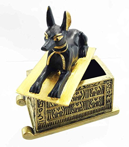 Egyptian Anubis Dog Seated On Treasure Cartouche Dollhouse Miniature Figurine... 