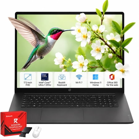 HP OmniBook 3 17 Laptop, 17.3" FHD IPS Display, 40GB RAM, 2TB SSD, Intel Core Ultra 7 255U, Windows 11 Home, Backlit Keyboard, Wi-Fi 7, Mica Silver