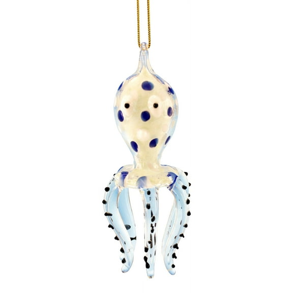 Beachcombers Glass Coastal Spotted Octopus Ornament Glow In Dark 3.5 Inch