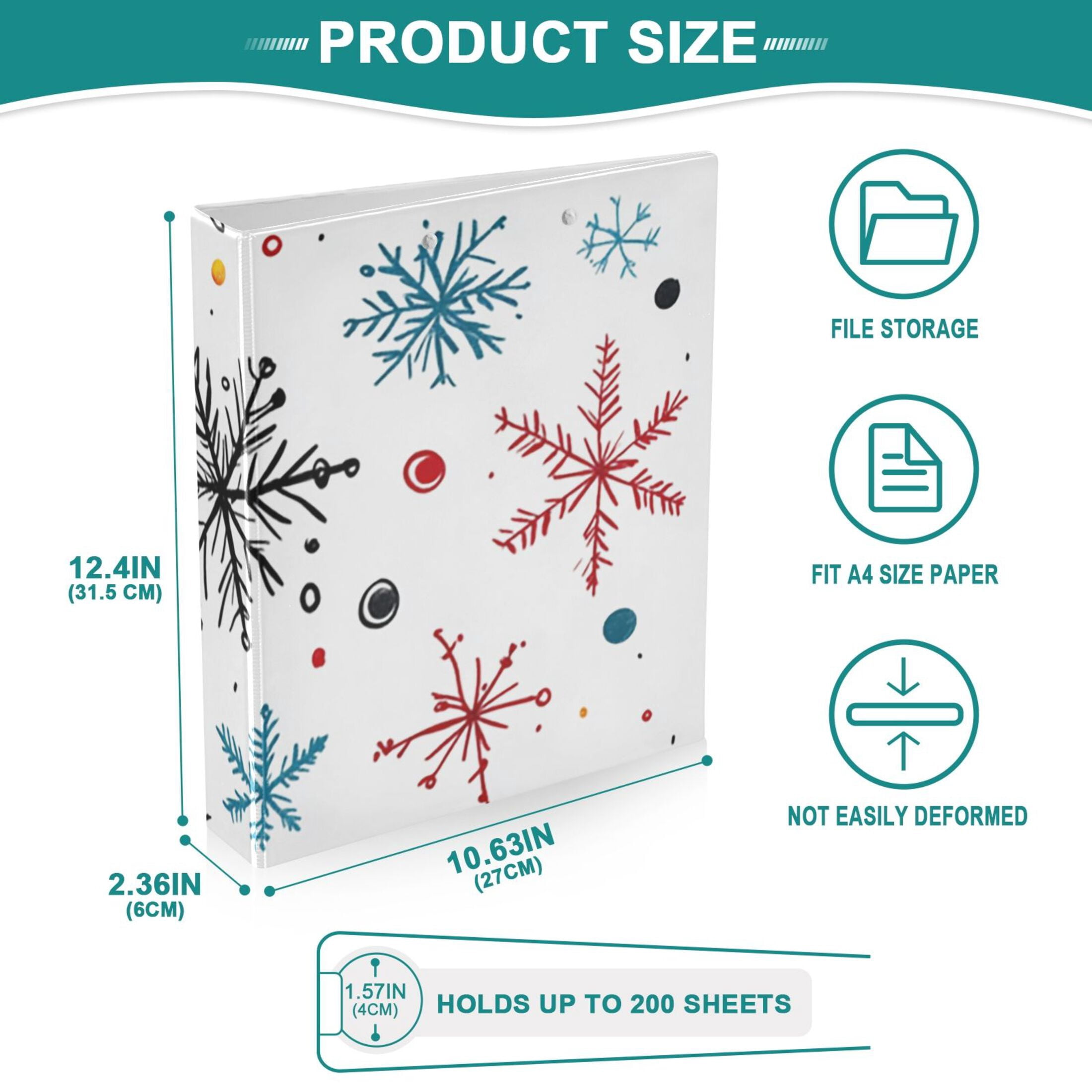 Christmas Snowflakes 3 Ring Binders 1.5 inch Hardcover File Folders with Interior Pockets A4 Size Organizer for School Office Hospital