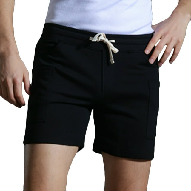 Besolor Men's Cotton Sports Shorts Casual Elastic Waist Drawstring Athletic Gym Sweat Plus Size Shorts with Pockets