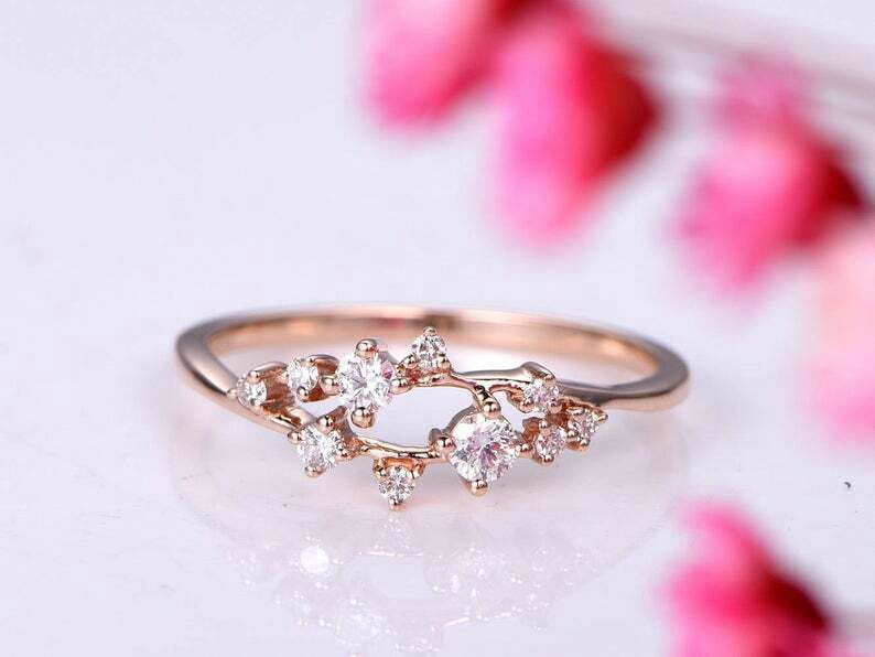 HeartsAndYou 1.2ct Round Cut Moissanite Engagement Ring for Women Floral Cluster 18k Rose Gold Over Silver