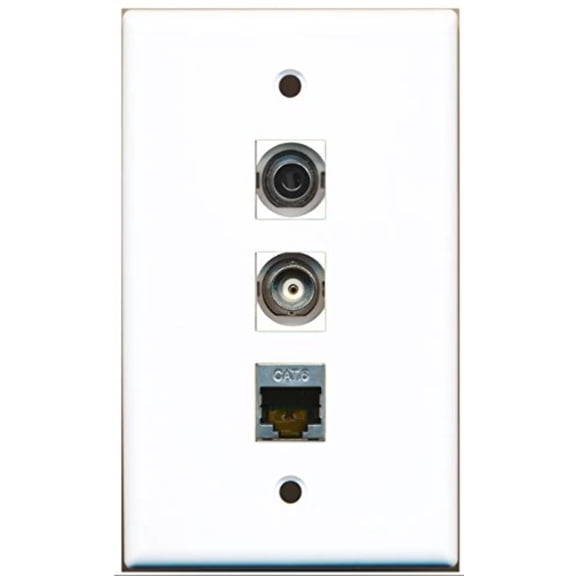 RiteAV - 1 Port Shielded Cat6 Ethernet and 1 Port 3.5mm and 1 Port BNC Wall Plate