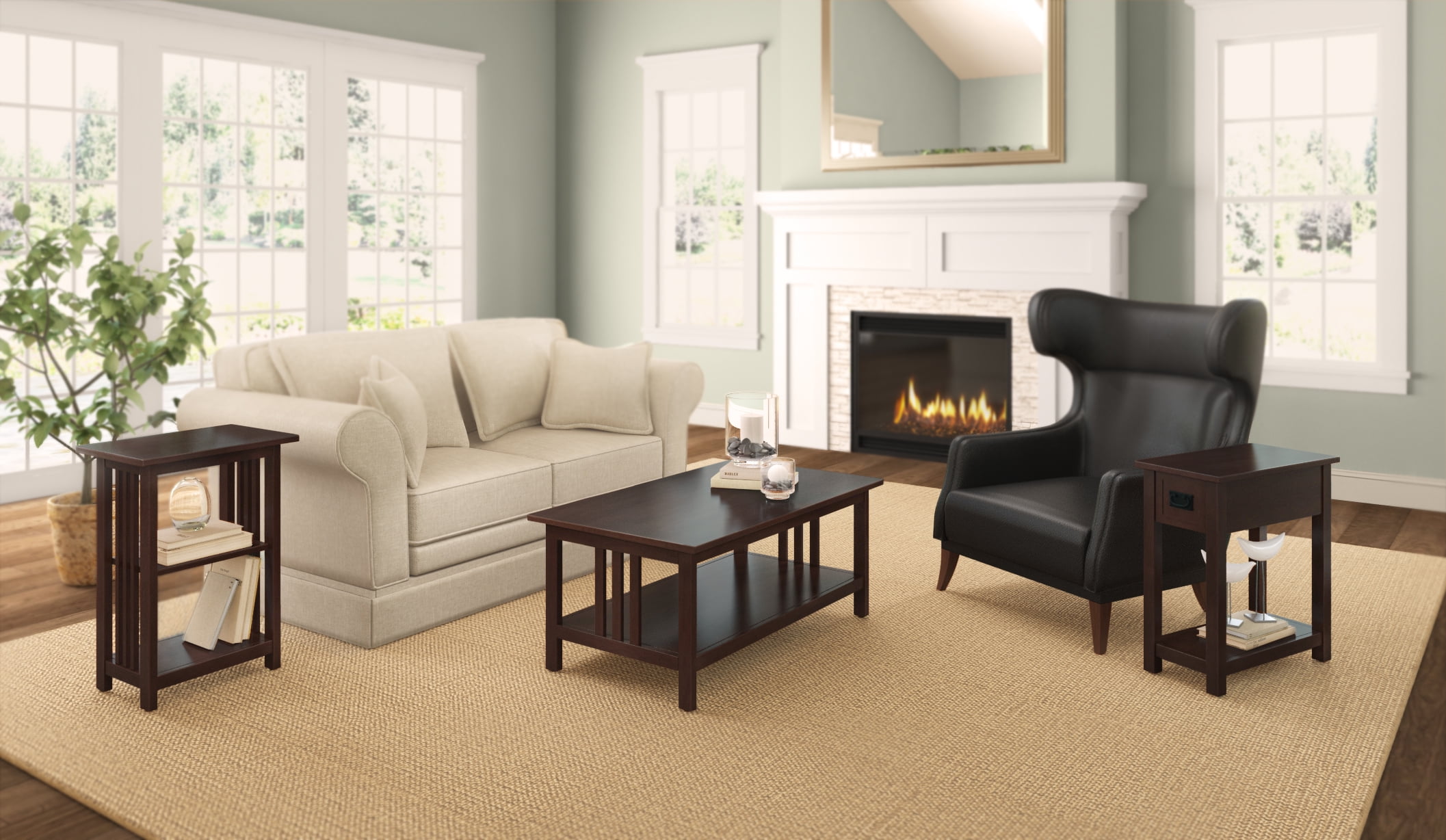 Mission 2-Shelf End Table, Espresso : ChooChoo Mission End Tables Set of 2, Narrow Side