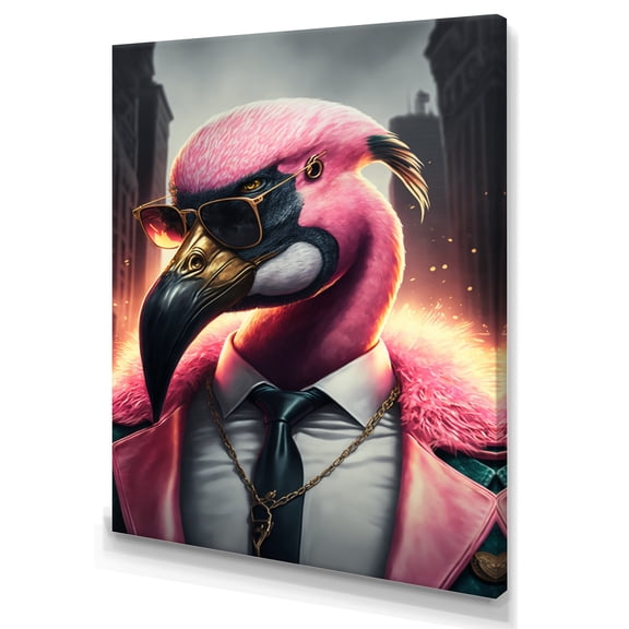 Designart Flamingo Gangster In NYC II Canvas Wall Art