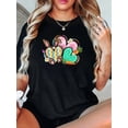 thumbnail image 1 of Camiseta de cuello redondo con estampado de conejo de Pascua y corazón, camisetas gráficas para mujer, camiseta informal de manga corta para primavera y verano, ropa para mujer, camiseta deportiva de, 1 of 6